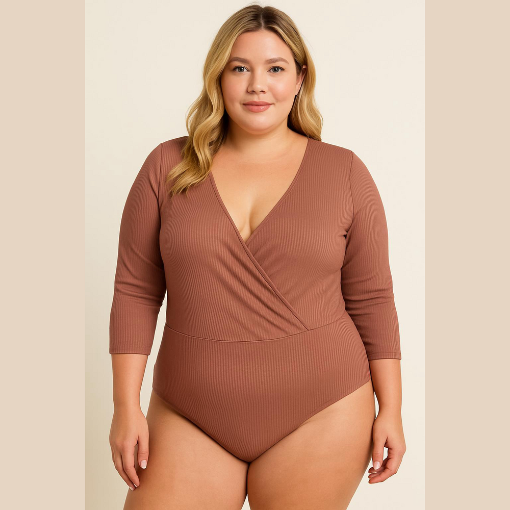 Forever 21 Mauve Wrap Ribbed Bodysuit